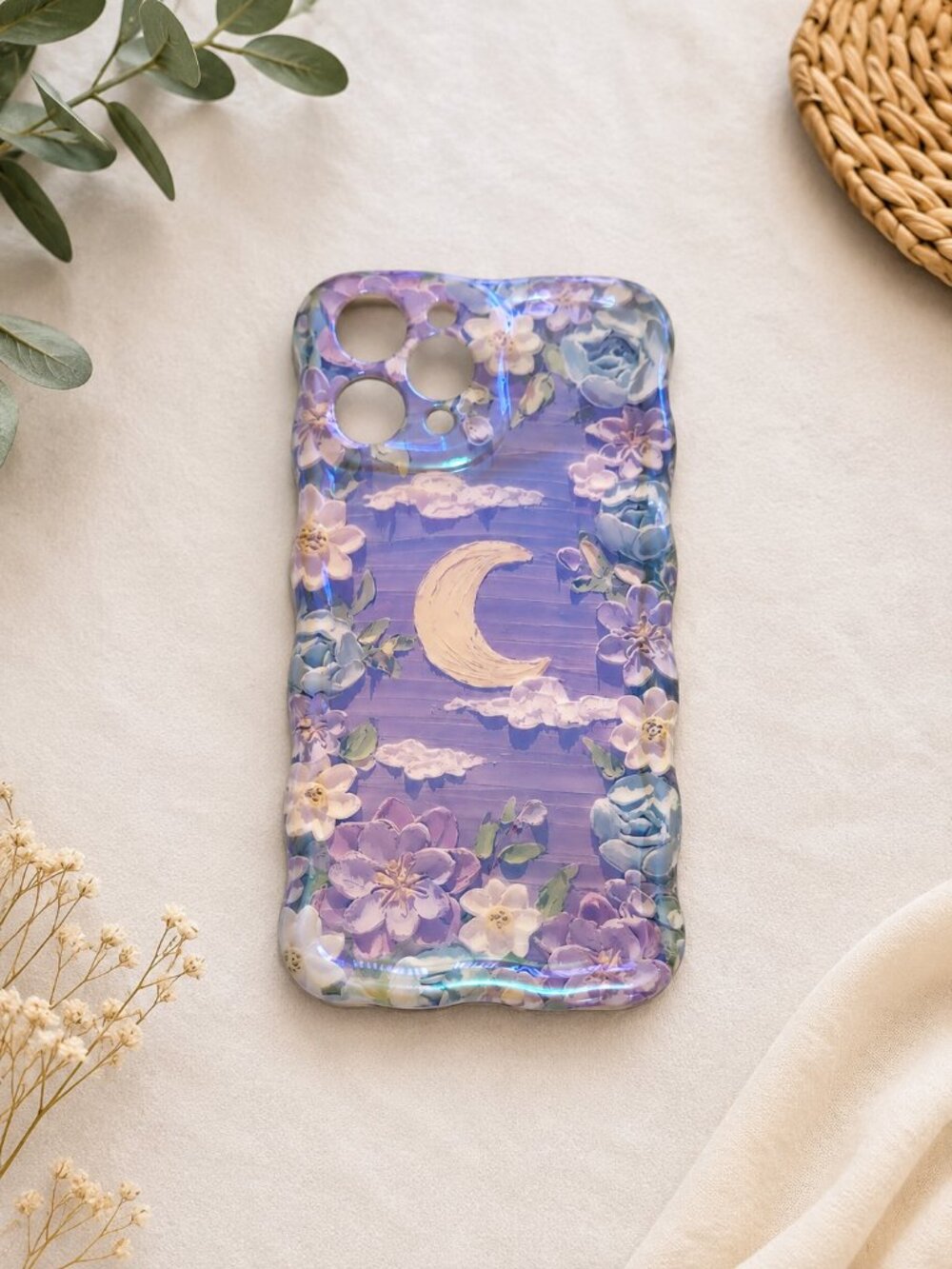 Purple Floral Moon iPhone 12 Pro Max Case | Cute Aesthetic Protective Phone Cove